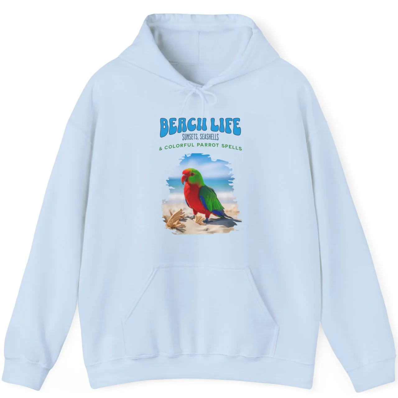 Beach Life Parrot Spells Drawstring Hoodie