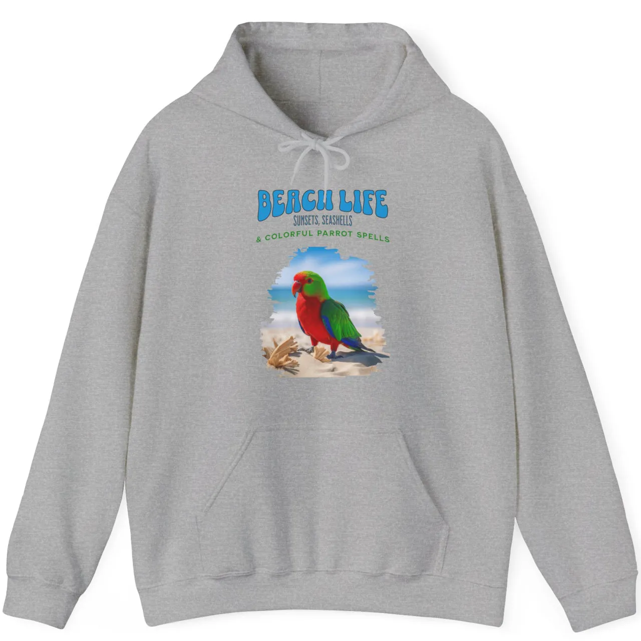 Beach Life Parrot Spells Drawstring Hoodie