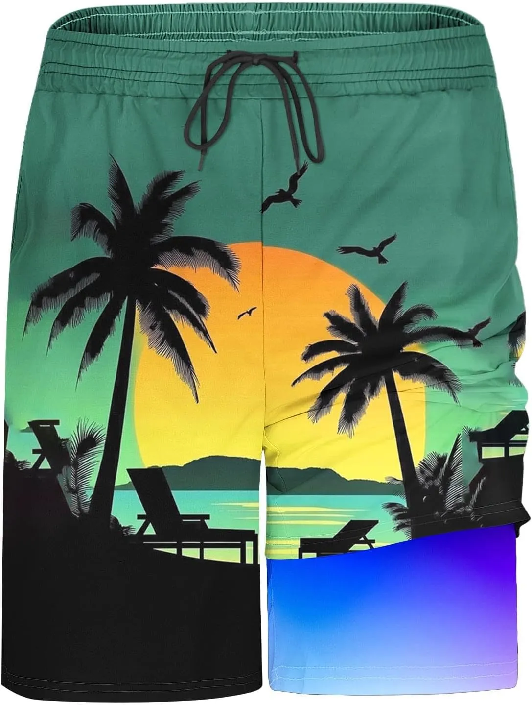 Beach Shorts for Men 2 in 1 Athletic Shorts Casual Drawstring Loose Elastic Waist Vacation Floral Print Pants