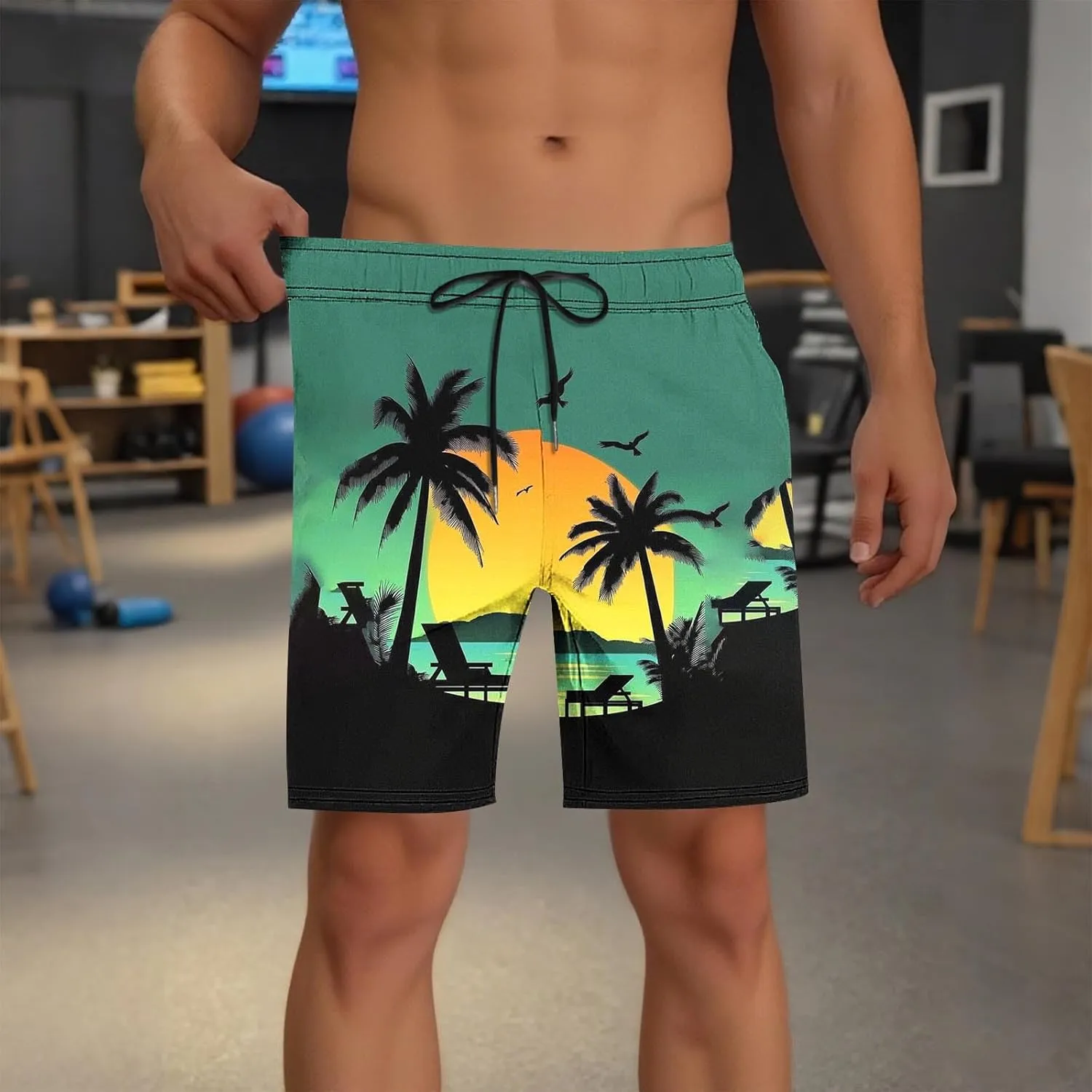 Beach Shorts for Men 2 in 1 Athletic Shorts Casual Drawstring Loose Elastic Waist Vacation Floral Print Pants