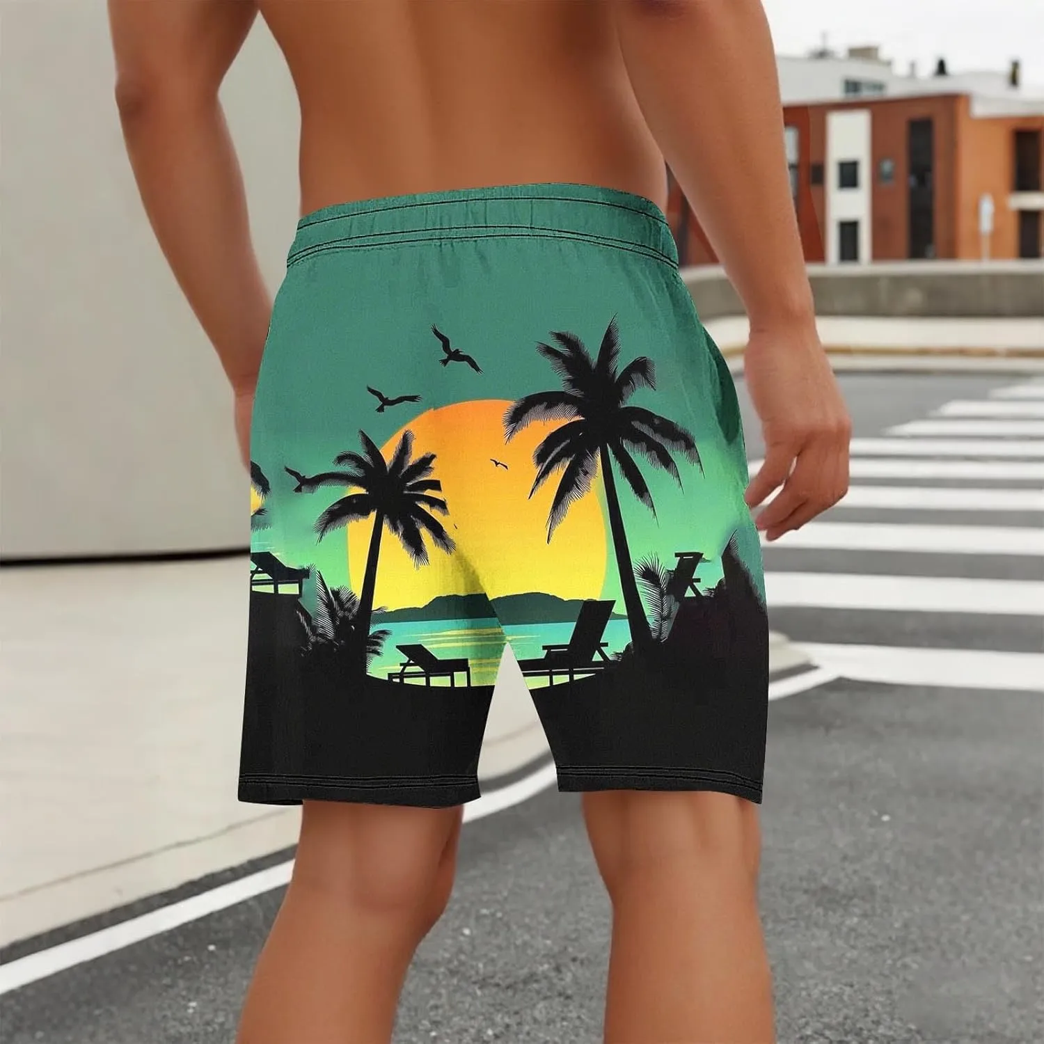 Beach Shorts for Men 2 in 1 Athletic Shorts Casual Drawstring Loose Elastic Waist Vacation Floral Print Pants