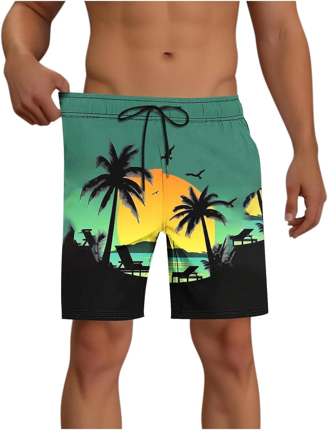 Beach Shorts for Men 2 in 1 Athletic Shorts Casual Drawstring Loose Elastic Waist Vacation Floral Print Pants