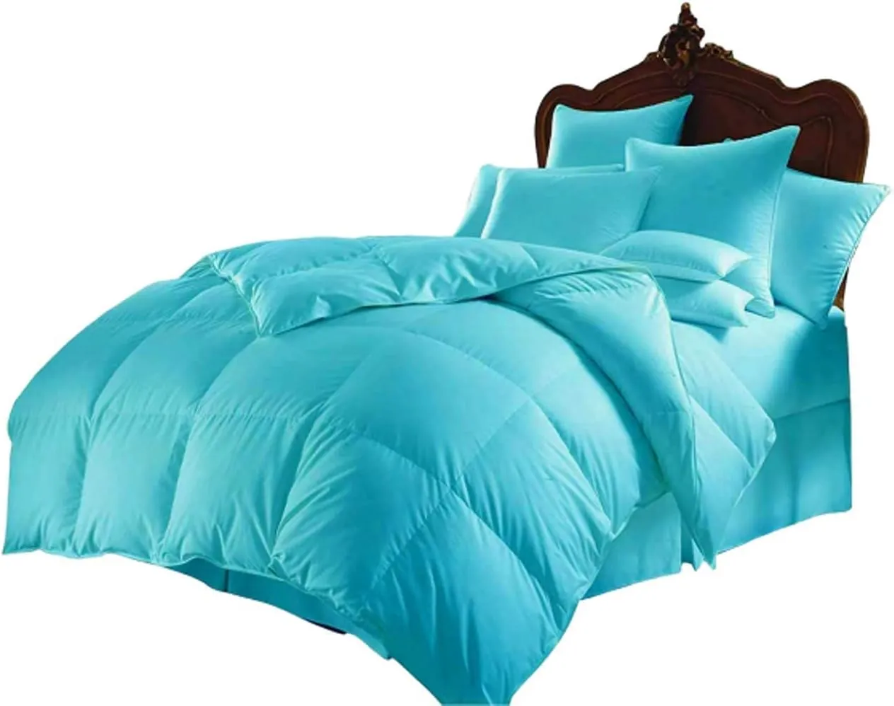 Bed in Bag 500 Series Egyptian Cotton 7 Piece 600 GSM Comforter Set ( Comforter   Flat Sheet   Fitted Sheet 18"   4 Pillow Cases ) Quilted Bedding Set Emperor King Aqua Blue