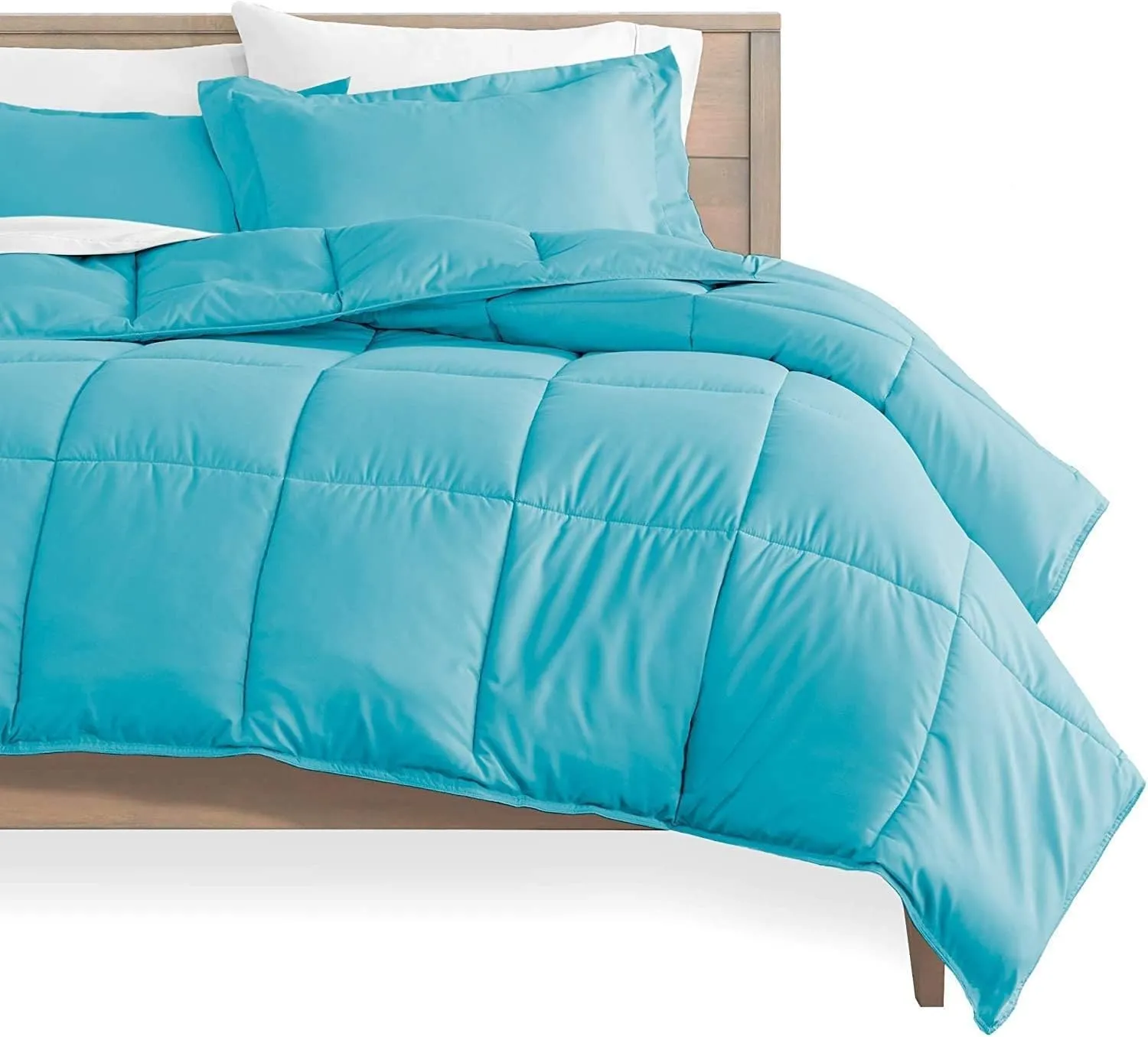 Bed in Bag 500 Series Egyptian Cotton 7 Piece 600 GSM Comforter Set ( Comforter   Flat Sheet   Fitted Sheet 18"   4 Pillow Cases ) Quilted Bedding Set Emperor King Aqua Blue