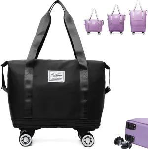 Beente Travel Bag with Wheels, 2025 New Large Capacity Travel Bag - Universal Wheel Removable, Expandable, Foldable, Lightweight Carry (Black)