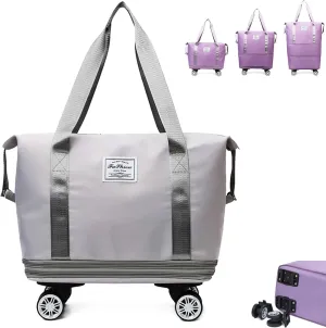 Beente Travel Bag with Wheels, 2025 New Large Capacity Travel Bag - Universal Wheel Removable, Expandable, Foldable, Lightweight Carry (Light Grey)