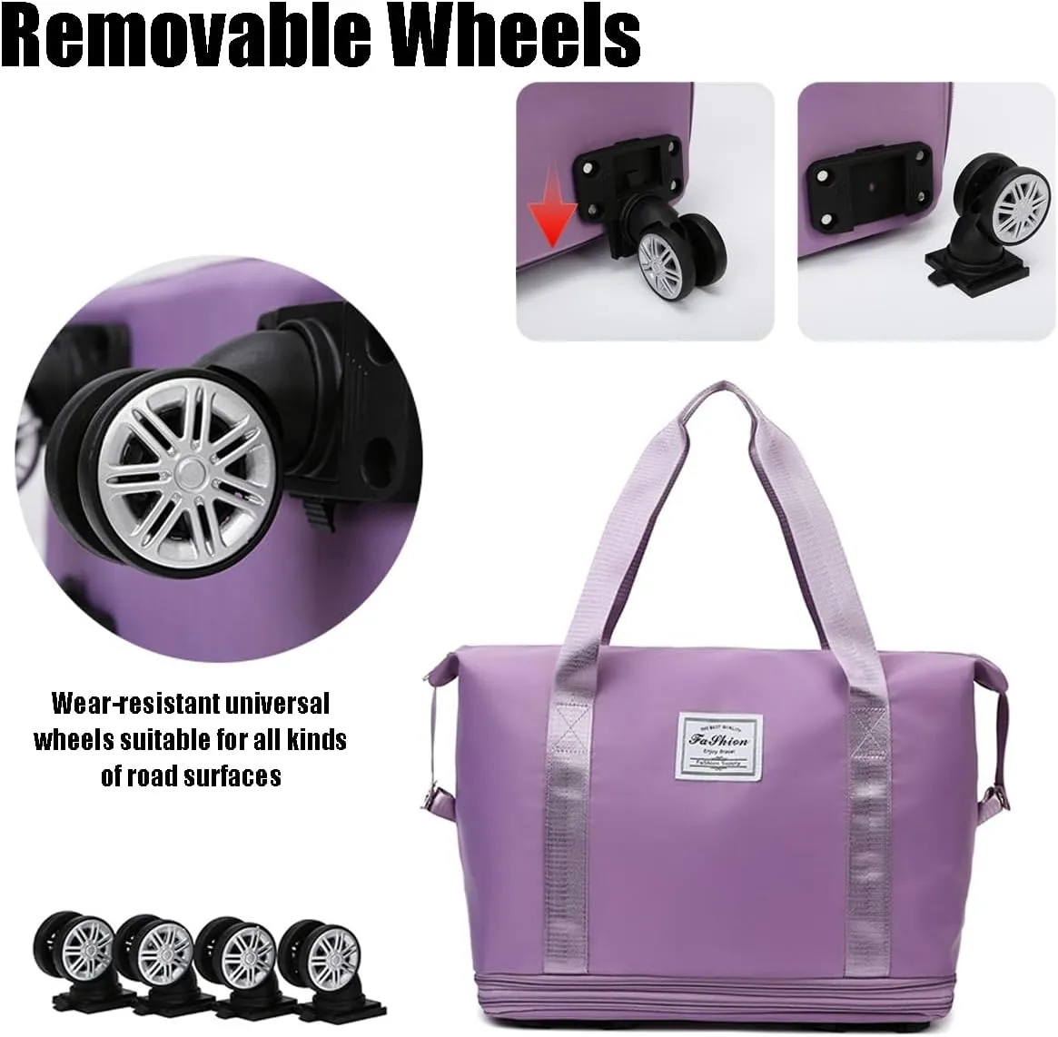 Beente Travel Bag with Wheels, 2025 New Large Capacity Travel Bag - Universal Wheel Removable, Expandable, Foldable, Lightweight Carry (Light Grey)
