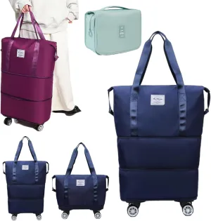 Beente Travel Bag with Wheels, Kulkin 2025 New Large Capacity Travel Bag - Universal Wheel Removable, Dry Wet Separated Tote Bag, Sport Gym Bag with Spinner Wheels on Flight Approved (Dark Blue)