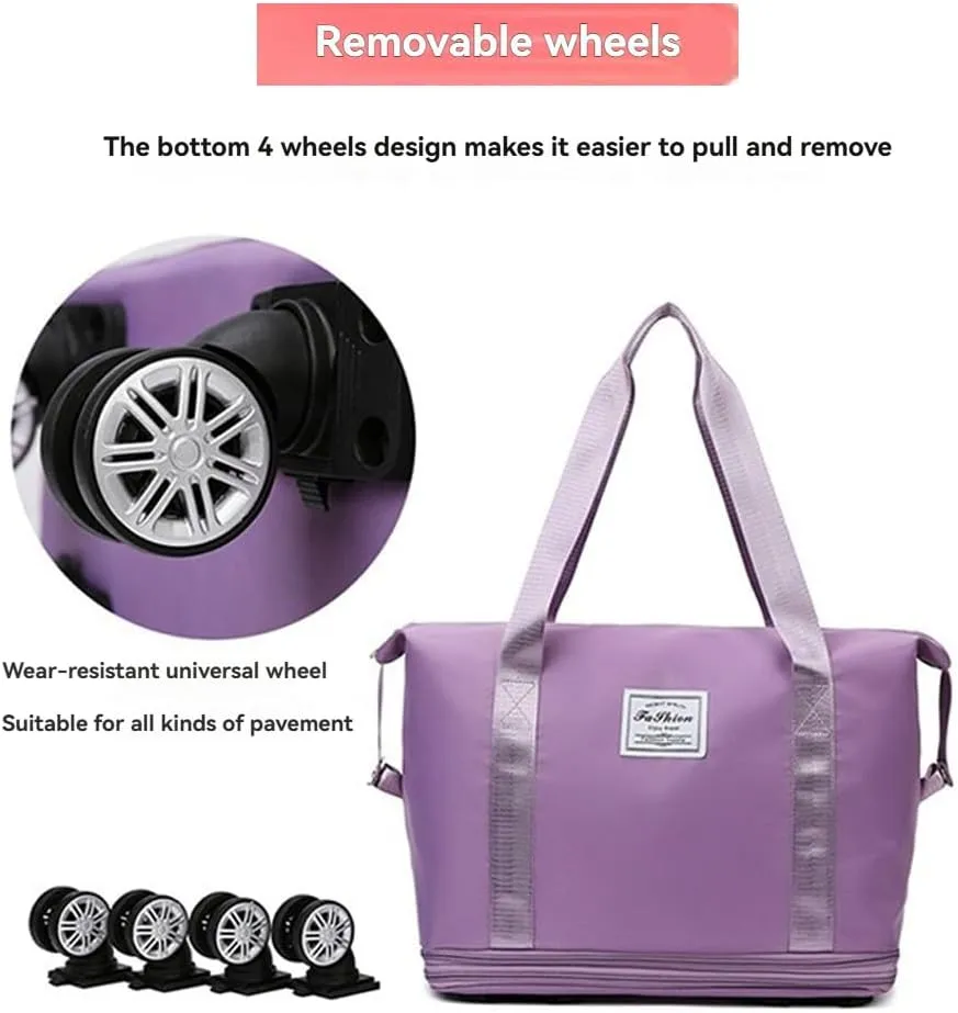 Beente Travel Bag with Wheels, Kulkin 2025 New Large Capacity Travel Bag - Universal Wheel Removable, Dry Wet Separated Tote Bag, Sport Gym Bag with Spinner Wheels on Flight Approved (Dark Blue)