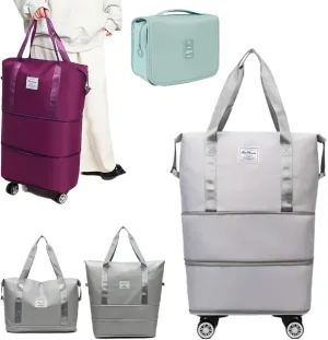 Beente Travel Bag with Wheels, Kulkin 2025 New Large Capacity Travel Bag - Universal Wheel Removable, Dry Wet Separated Tote Bag, Sport Gym Bag with Spinner Wheels on Flight Approved (Gray)