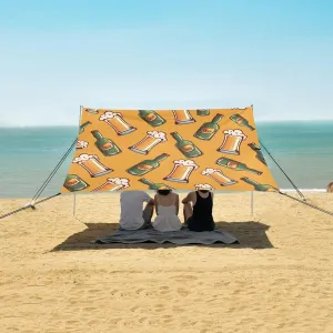 Beers Bottles Glasses Pattern Beach Canopy Tent Anti-UV & Wind Resistant, Camping Sun Shelter Easy Setup Portable,Outdoor Shade Tents with Sandbags,Sand Shovels,Ground Pegs & Stability Poles