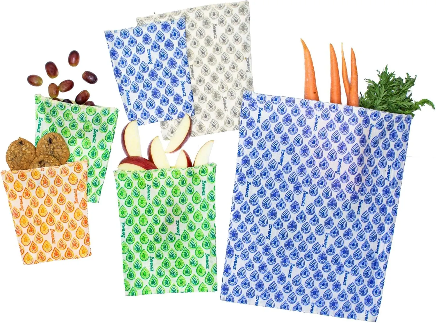 Beeswax Wrap Storage Bag, Reusable Food Storage Bags, Pack of 6, Plastic Free Biodegradable Food Wrap Alternative, Family Pack, 3 Small   2 Medium   1 Large, (Green)