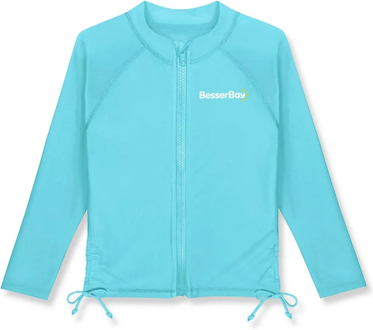 BesserBay Girls UPF 50  Zip Up Long Sleeve Ruched Side Adjustable Drawstring Thumb Holes Swim Shirt 4-14 Years