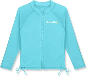 BesserBay Girls UPF 50  Zip Up Long Sleeve Ruched Side Adjustable Drawstring Thumb Holes Swim Shirt 4-14 Years