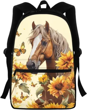 BIGCARJOB Animal Horse School Bags for Kids Toddle Backpack Sunflower Cow Print Large Travel Rucksack for Boys Girls 8-12 Year School Bookbags Portable Laptop Bagpack