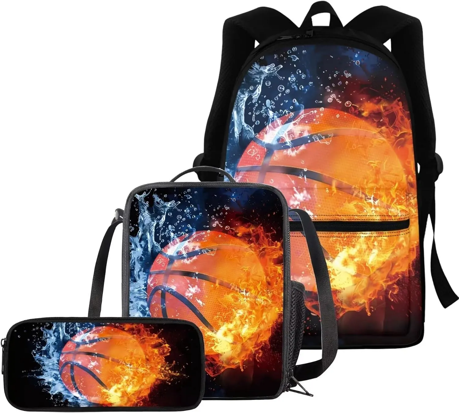 BIGCARJOB Kids Bookbags for School Bags Set 3 Pcs Basketball Backpack with Lunchbox Pencil Case for Boys 8-12 Year School Book Bags Large Travel Rucksack for Teens Adult