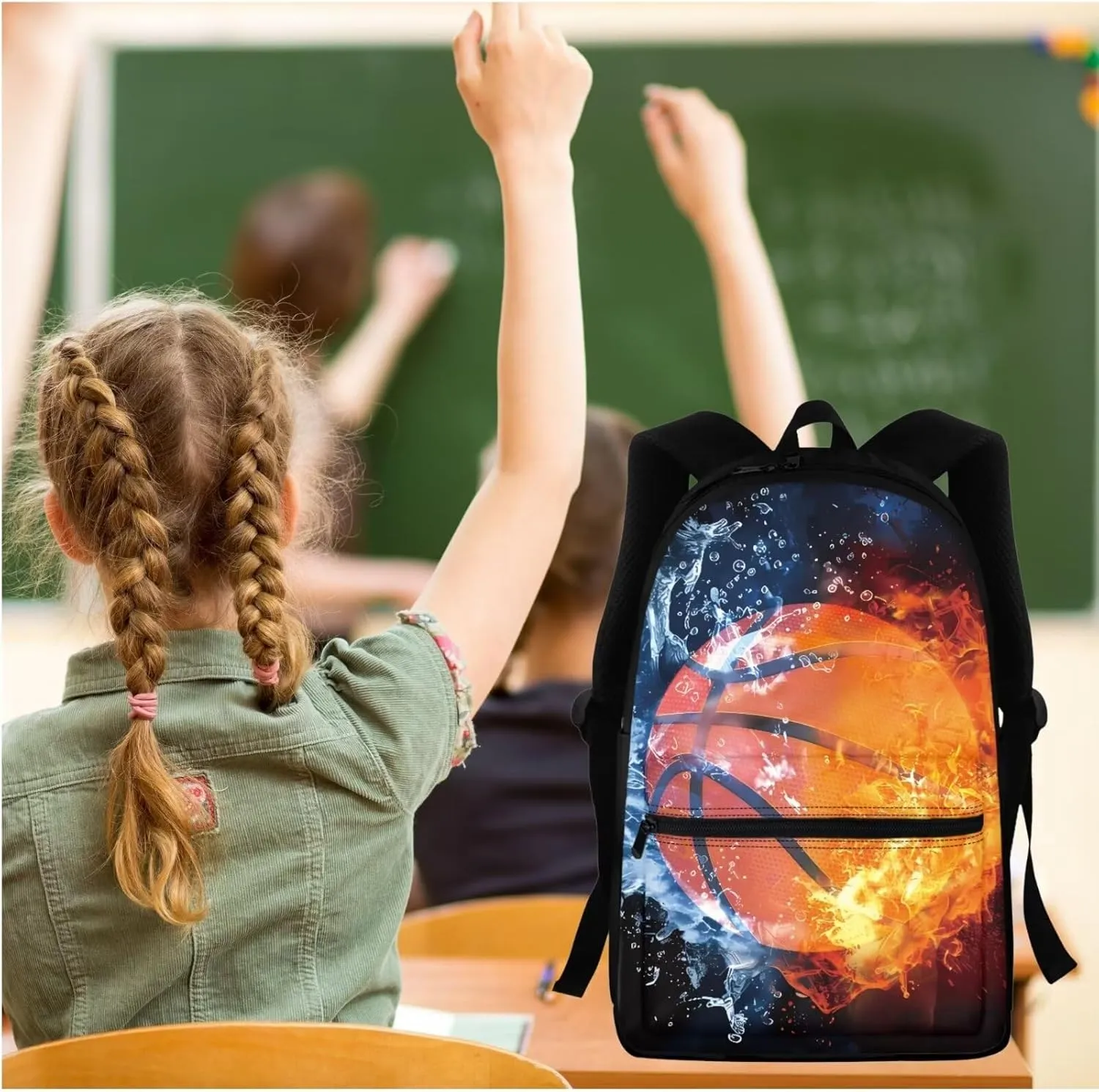 BIGCARJOB Kids Bookbags for School Bags Set 3 Pcs Basketball Backpack with Lunchbox Pencil Case for Boys 8-12 Year School Book Bags Large Travel Rucksack for Teens Adult