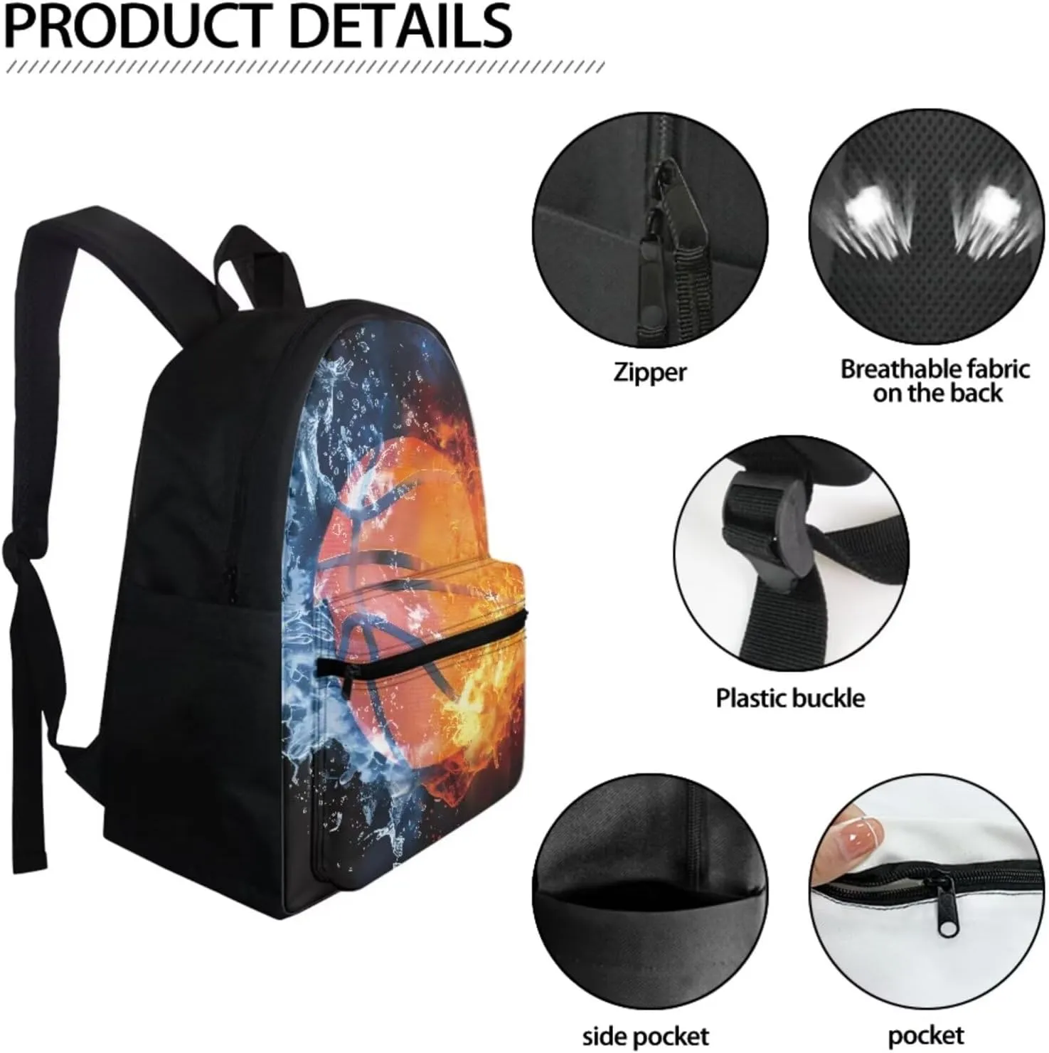 BIGCARJOB Kids Bookbags for School Bags Set 3 Pcs Basketball Backpack with Lunchbox Pencil Case for Boys 8-12 Year School Book Bags Large Travel Rucksack for Teens Adult