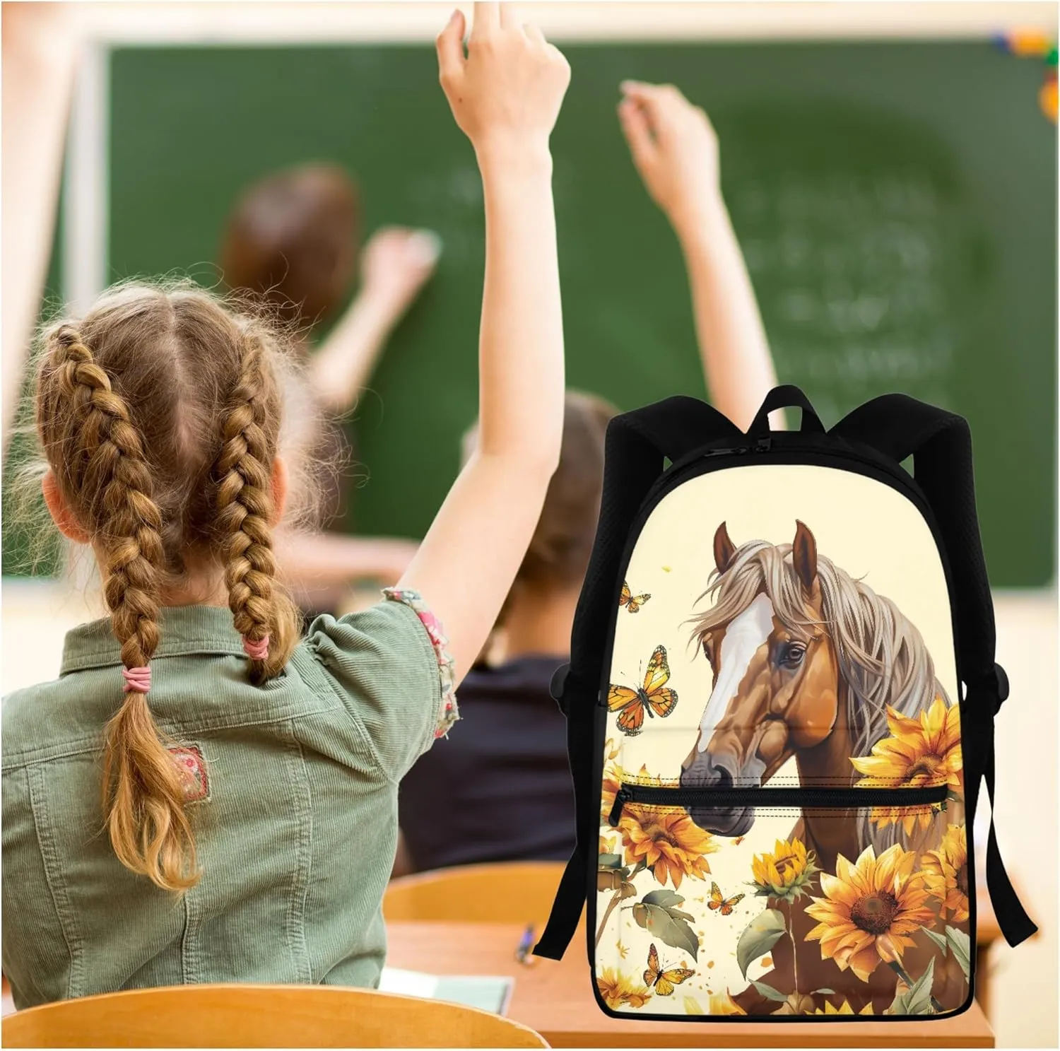 BIGCARJOB Kids School Backpack For Girls,Animal Cow Sunflower Bookbag for Kids Teens Middle School Animal Print Backpack for School Teens Kids Large Rucksack Schoolbags Set with Lunch Box Pen Bags