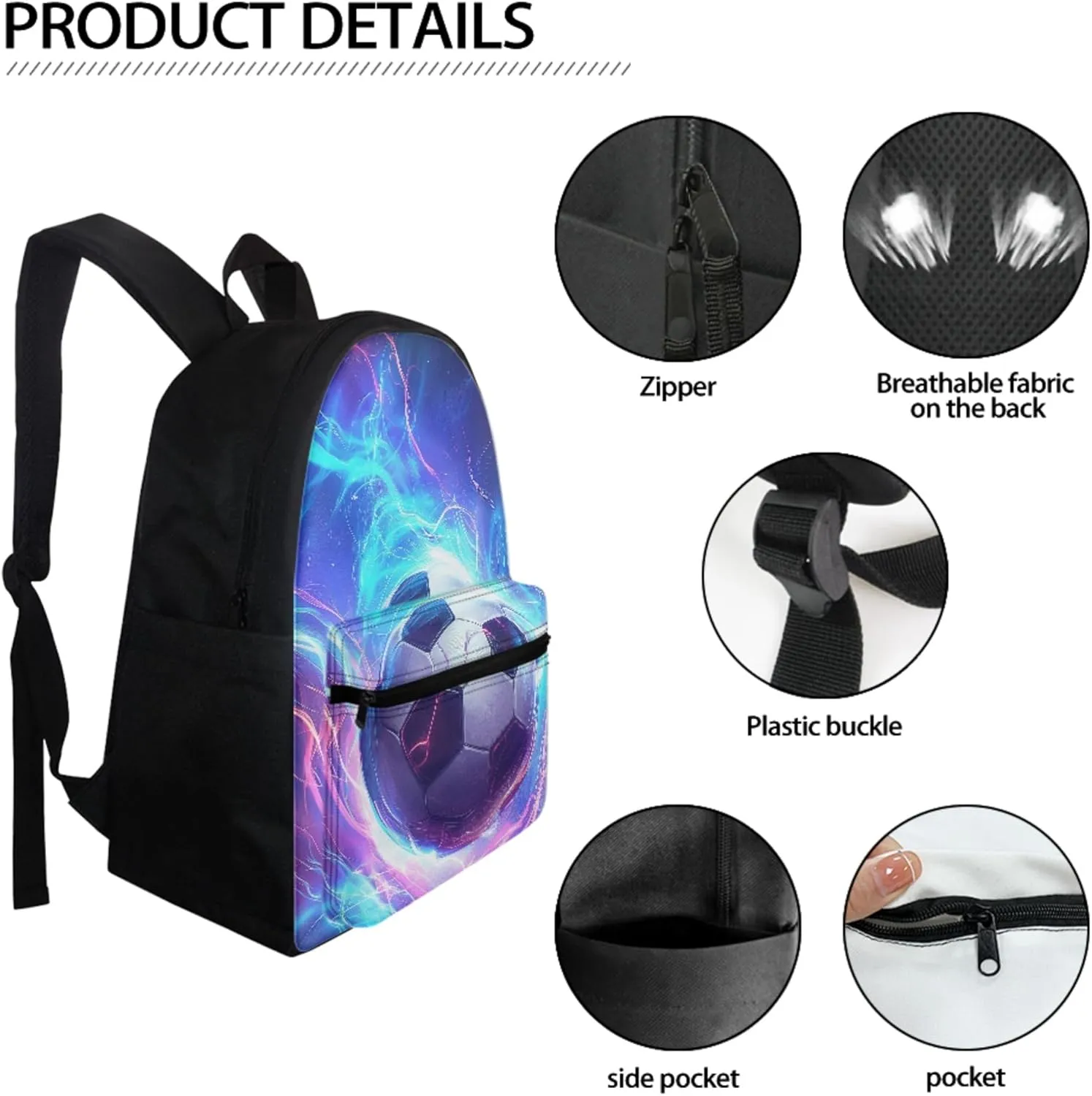 BIGCARJOB Kids Soccer Backpack Set with Lunch Box And Pencil Case for School Boys Teens 8-15 Years,3 Pack Art Football School Bags Set Toddle Preschool Large Bookbags Set Insulated Lunch Bags