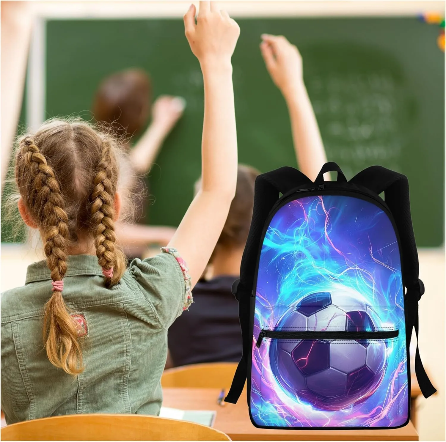 BIGCARJOB Kids Soccer Backpack Set with Lunch Box And Pencil Case for School Boys Teens 8-15 Years,3 Pack Art Football School Bags Set Toddle Preschool Large Bookbags Set Insulated Lunch Bags