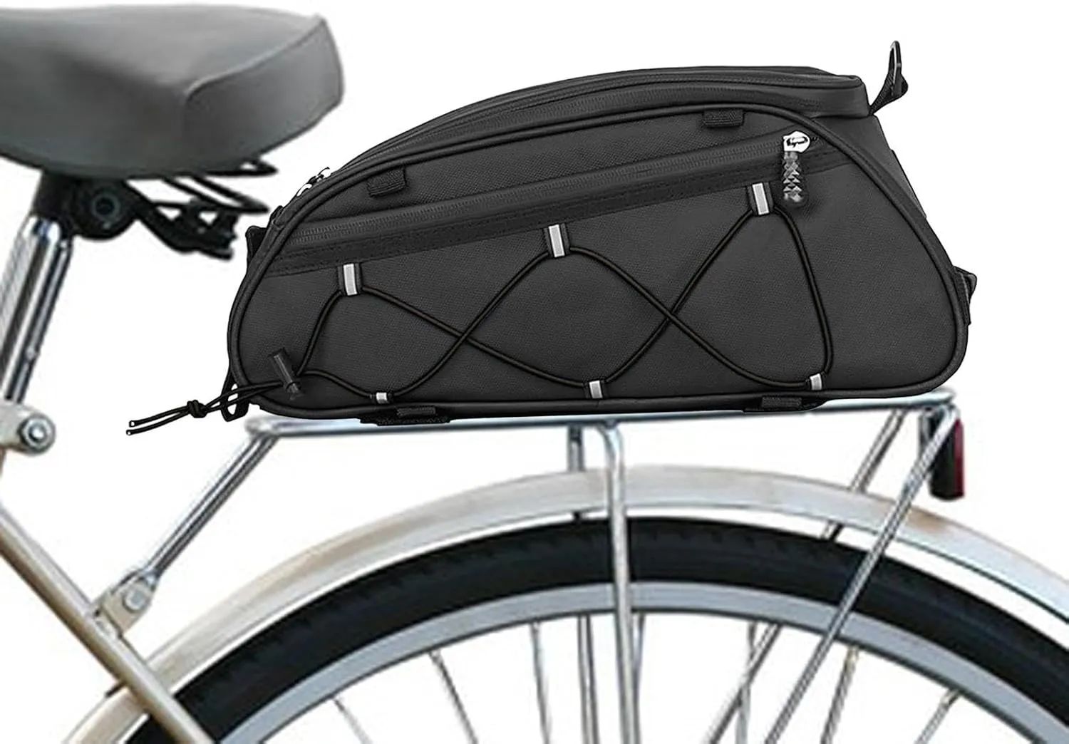 Bike Bag Rear Rack Saddle Bag Insulated Reflective Waterproof Rear Seat Bag for Bicycles Mountain Bike Cycling Travel Outdoor, Black