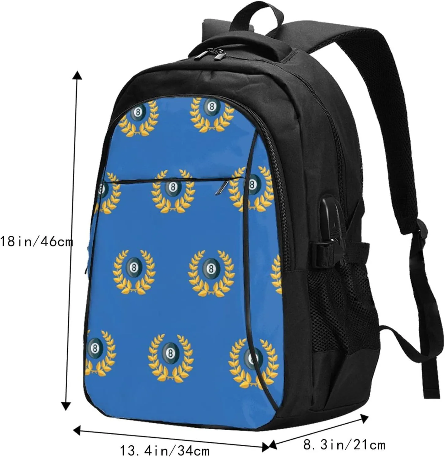 Billiards Sports Award Backpack, 18 Inch Travel Business Laptop Backpack With Usb Port For Women Men