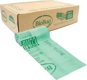 BioBag (USA), The Original Compostable Bag, 3 Gallon, 100 Total Count, 100% Certified Food Scrap Bags, Kitchen Compost Bin Compatible
