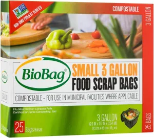 BioBag (USA), The Original Compostable Bag, 3 Gallon, 300 Total Count (12 Boxes of 25 Count), 100% Certified Compostable Kitchen Food Scrap Bags, Kitchen Compost Bin Compatible
