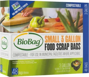 BioBag (USA), The Original Compostable Bag, 3 Gallon, 576 Total Count (12 Boxes of 48 Count), 100% Certified Compostable Kitchen Food Scrap Bags, Kitchen Compost Bin Compatible, Value Pack
