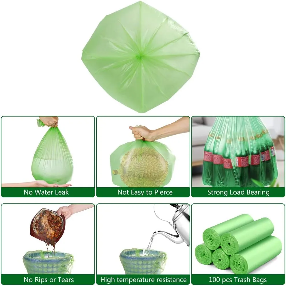 Biodegradable Trash Bags 4-6 Gallon, 100 Counts, Extra Thick Small Trash Bag Recycling Garbage Bags For Kitchen Bathroom Yard Office Wastebasket Car