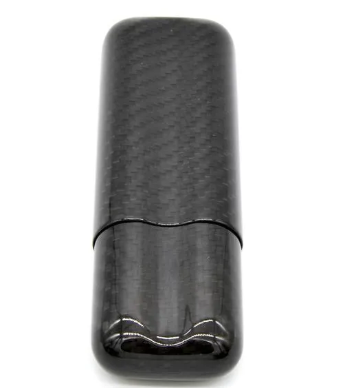Black Carbon Fiber 2-Cigar Case – Lightweight Travel Humidor, Fits 57 Ring Gauge