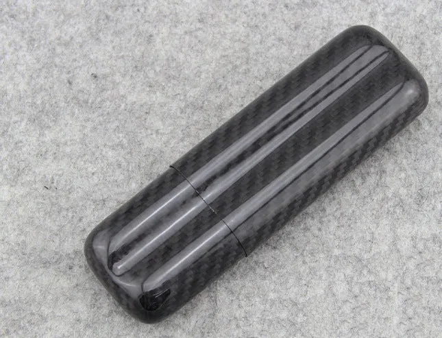 Black Carbon Fiber 2-Cigar Case – Lightweight Travel Humidor, Fits 57 Ring Gauge