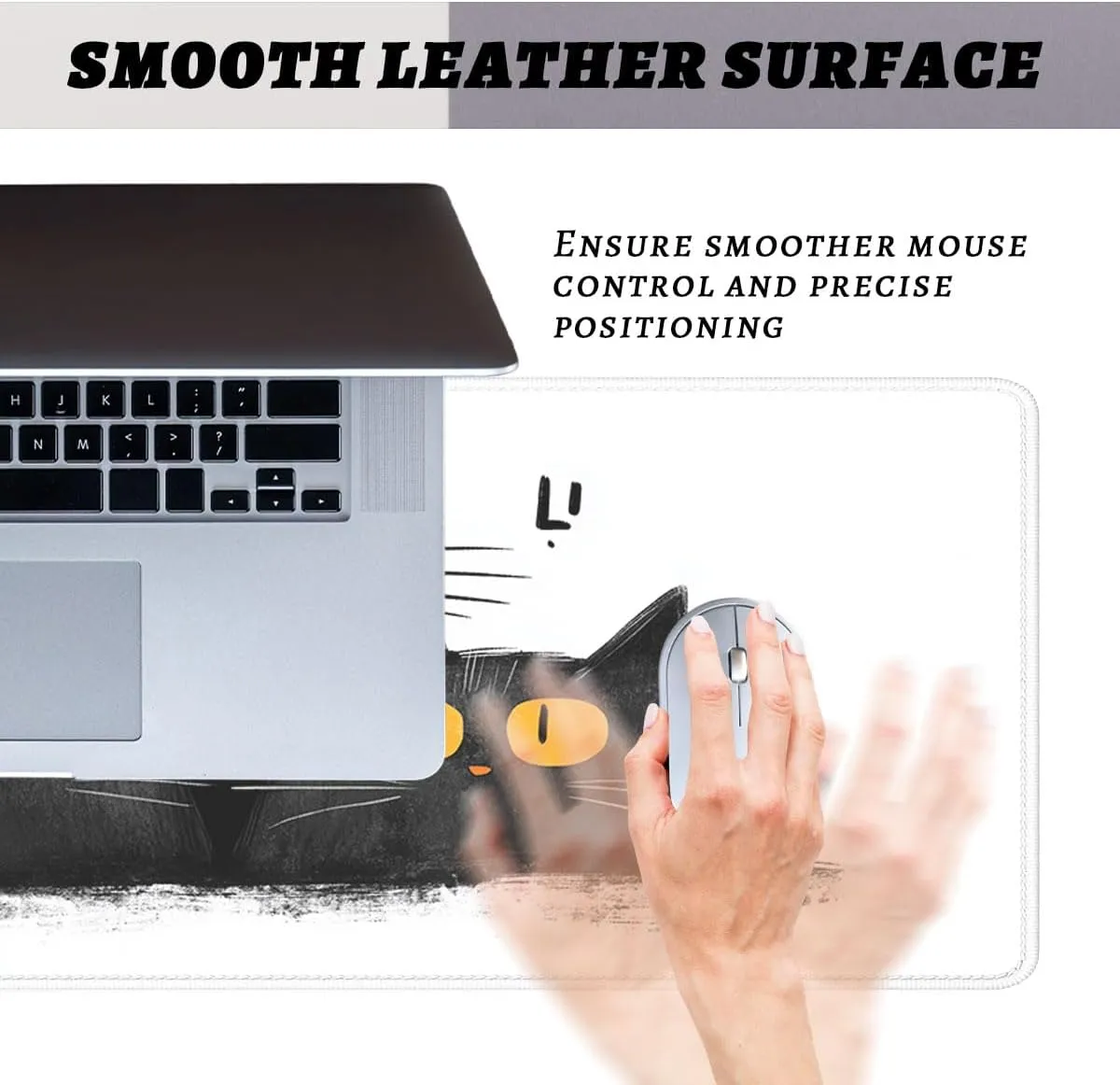 Black Cat Desk Pad Mouse Pad Cartoon Cat Warm Happy Fun Atmosphere Large Gaming Mouse Mat with Stitched Edges,Non-Slip Waterproof Rubber Base Mous Mat Office Computer Keyboard Laptop Home