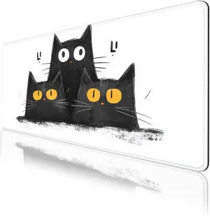 Black Cat Desk Pad Mouse Pad Cartoon Cat Warm Happy Fun Atmosphere Large Gaming Mouse Mat with Stitched Edges,Non-Slip Waterproof Rubber Base Mous Mat Office Computer Keyboard Laptop Home