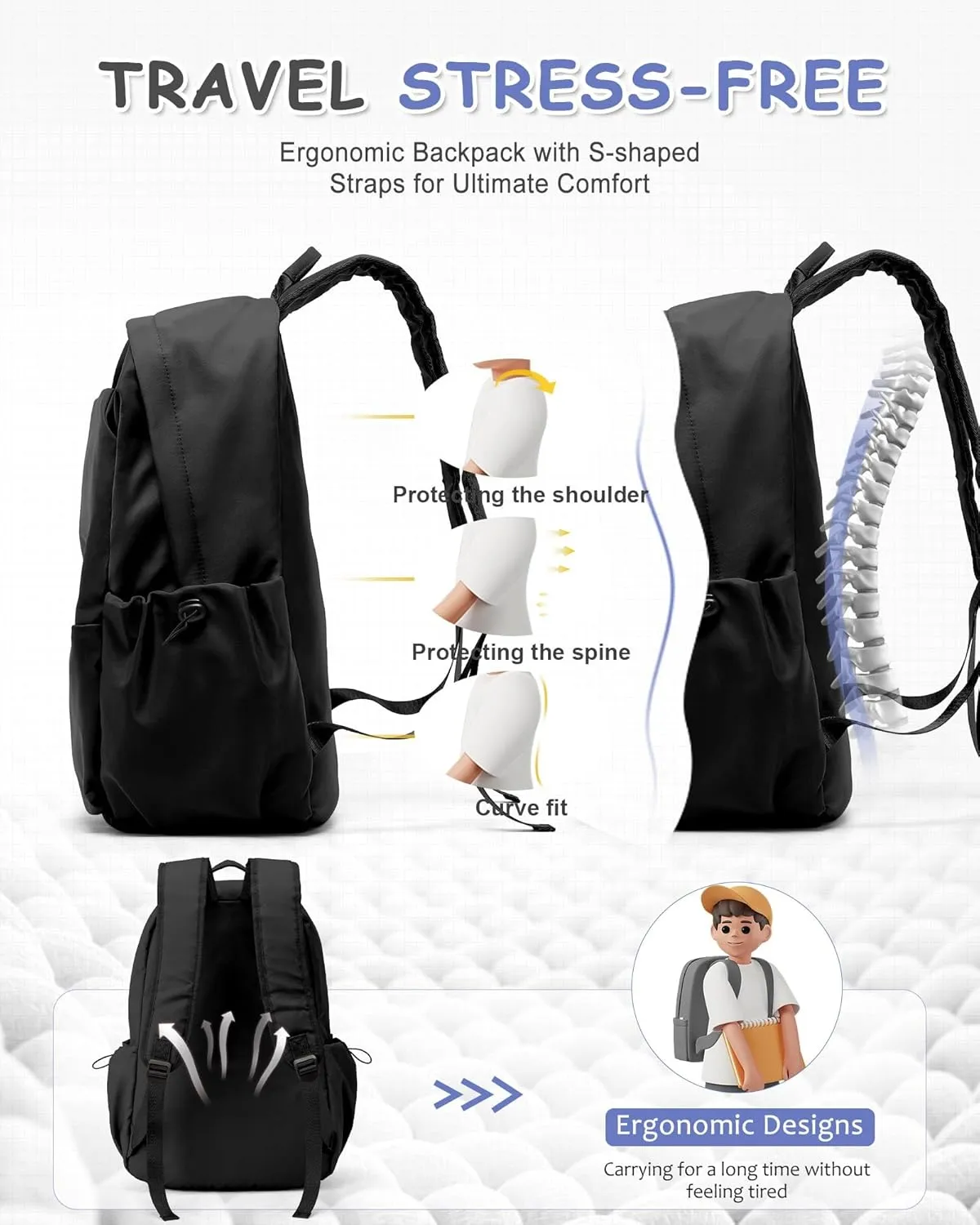 Black School Backpack Large Middle High School Book Bag for Boys Girls Elementary School Bag Back to School Bag for Teens 18" Mochila Escolar para Niños Adolescentes Gifts