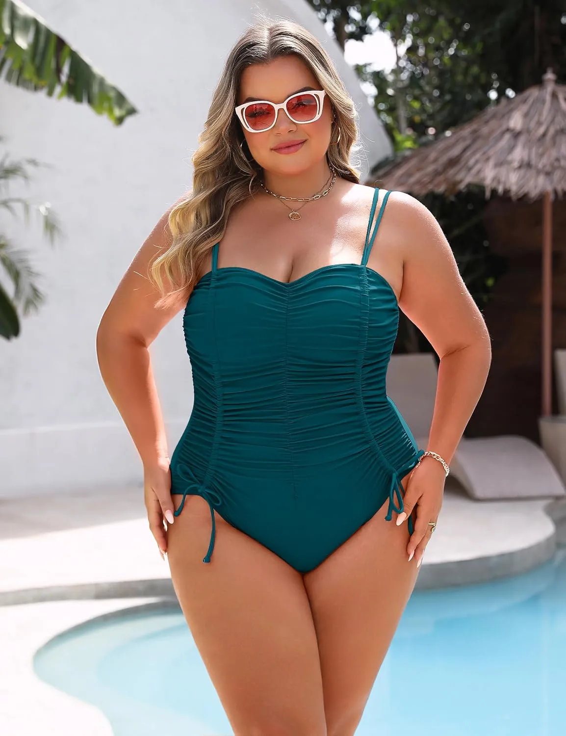 Blooming Jelly Women Plus Size One Piece Swimsuit Tummy Control Bathing Suit Ruched Drawstring Swim Suit Modest Swimwear