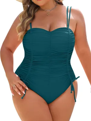 Blooming Jelly Women Plus Size One Piece Swimsuit Tummy Control Bathing Suit Ruched Drawstring Swim Suit Modest Swimwear