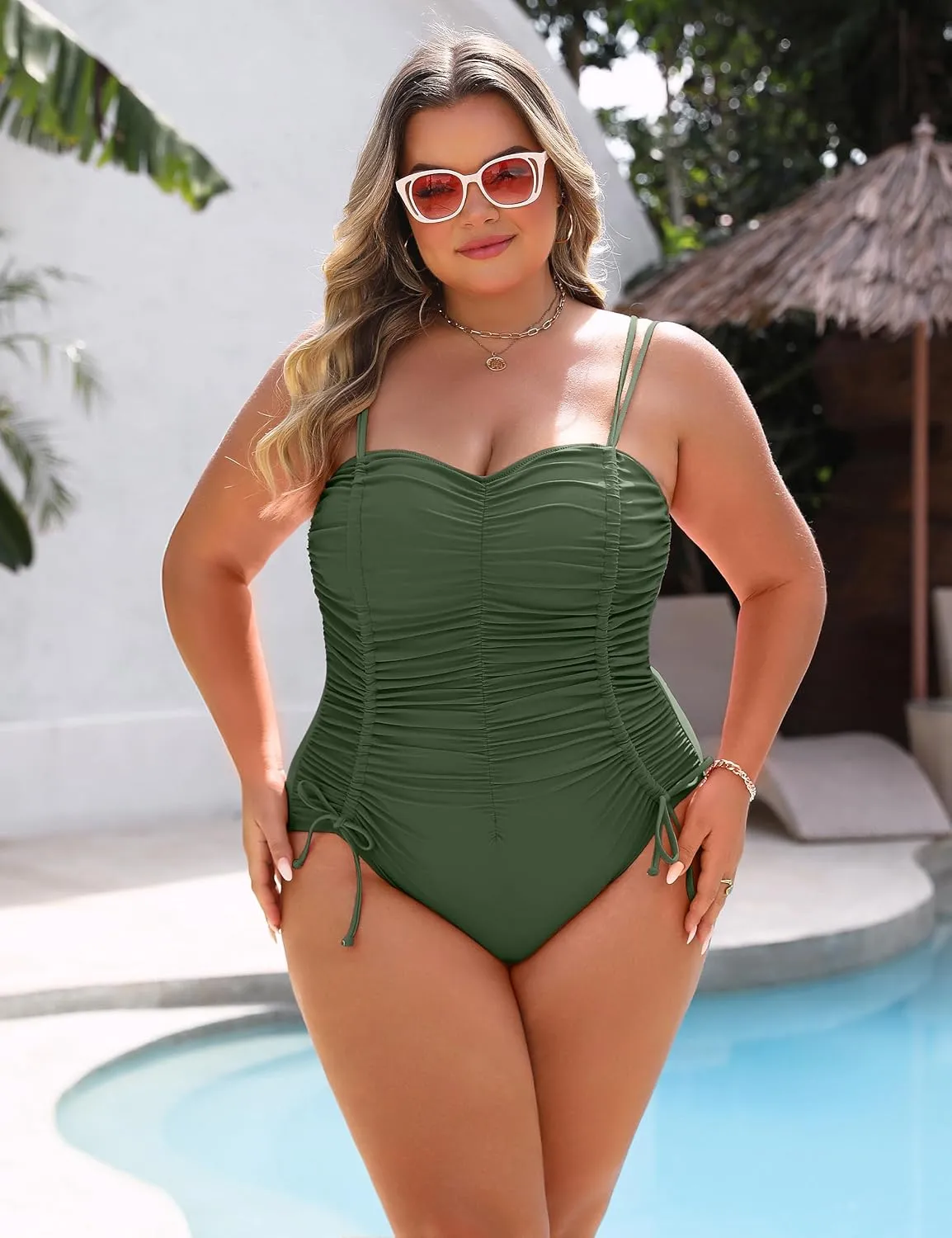Blooming Jelly Women Plus Size One Piece Swimsuit Tummy Control Bathing Suit Ruched Drawstring Swim Suit Modest Swimwear