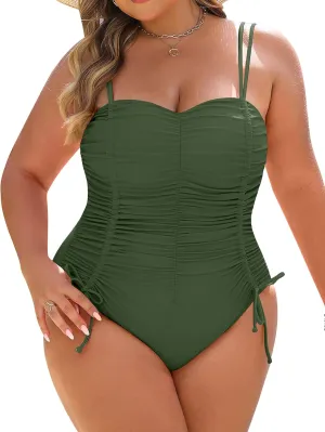 Blooming Jelly Women Plus Size One Piece Swimsuit Tummy Control Bathing Suit Ruched Drawstring Swim Suit Modest Swimwear
