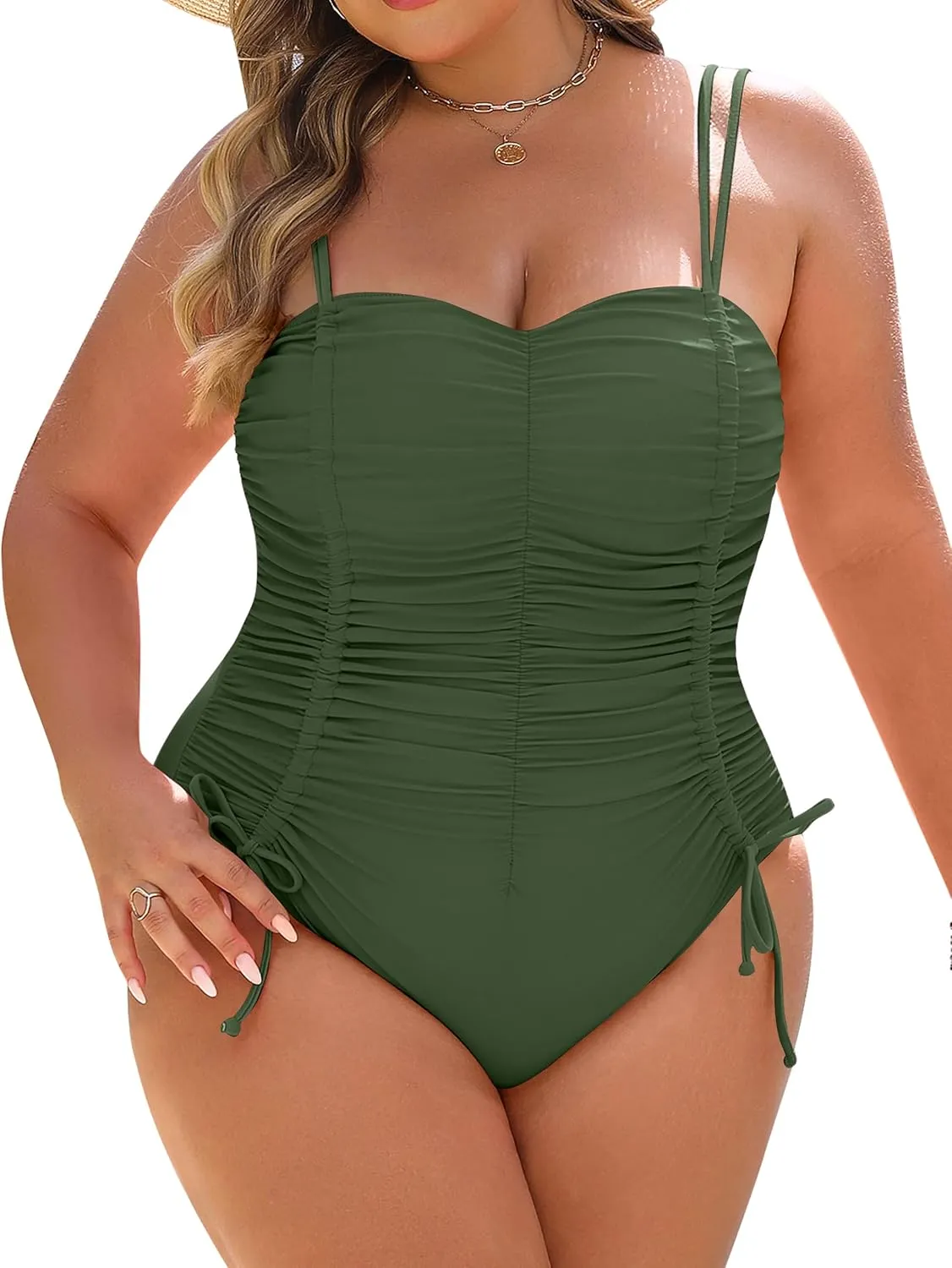 Blooming Jelly Women Plus Size One Piece Swimsuit Tummy Control Bathing Suit Ruched Drawstring Swim Suit Modest Swimwear