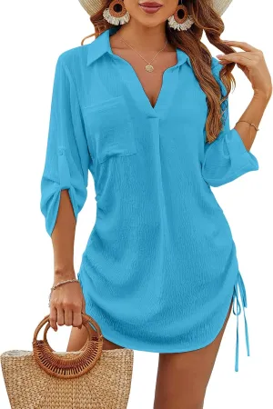 Blooming Jelly Womens Bathing Suit Cover Ups Bikini Swimsuit Coverup Drawstring Beach Dress Shirt
