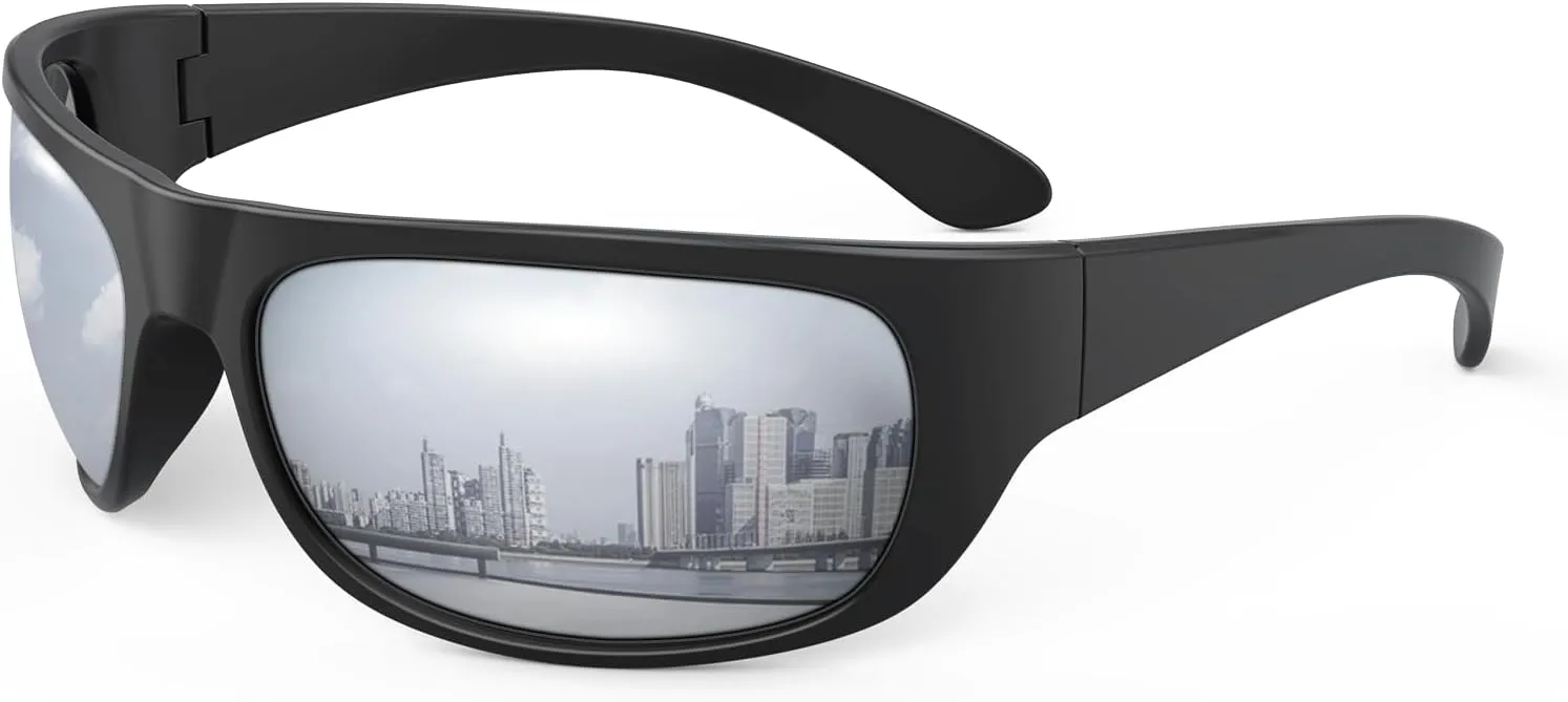 Bloomoak Super Dark Lens Black Polarized Sunglasses | Wrap Around Sport Sunglasses Unisex | UV400 | CAT 4 | For Photophobia