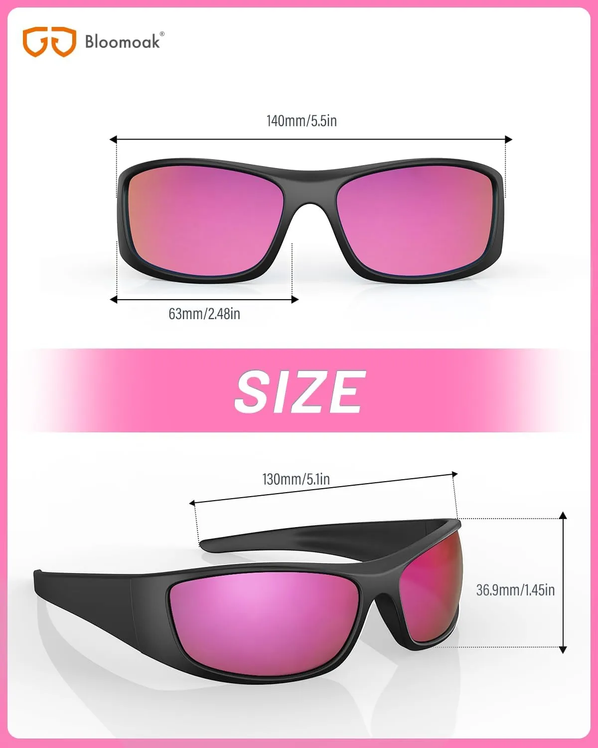 Bloomoak Super Dark Lens Black Polarized Sunglasses | Wrap Around Sport Sunglasses Unisex | UV400 | CAT 4 | For Photophobia