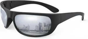 Bloomoak Super Dark Lens Black Polarized Sunglasses | Wrap Around Sport Sunglasses Unisex | UV400 | CAT 4 | For Photophobia