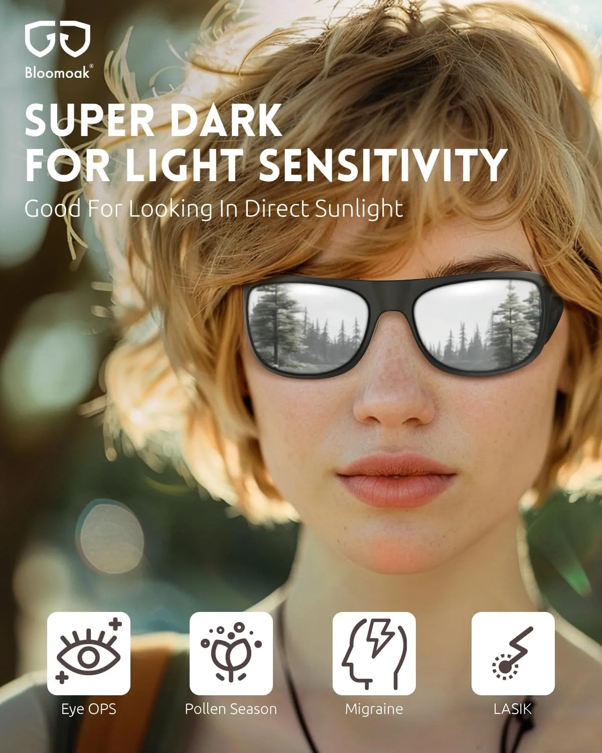 Bloomoak Super Dark Lens Black Polarized Sunglasses | Wrap Around Sport Sunglasses Unisex | UV400 | CAT 4 | For Photophobia