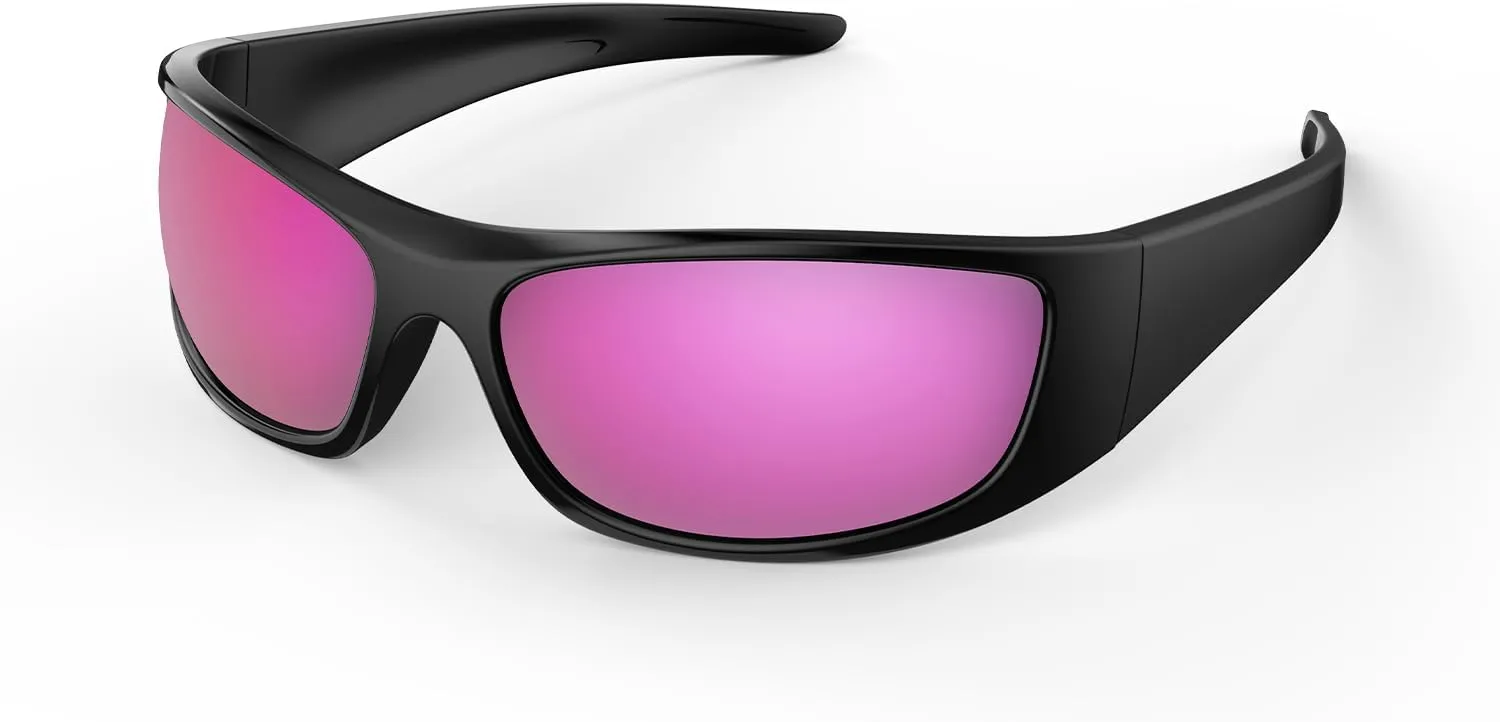 Bloomoak Super Dark Lens Black Polarized Sunglasses | Wrap Around Sport Sunglasses Unisex | UV400 | CAT 4 | For Photophobia