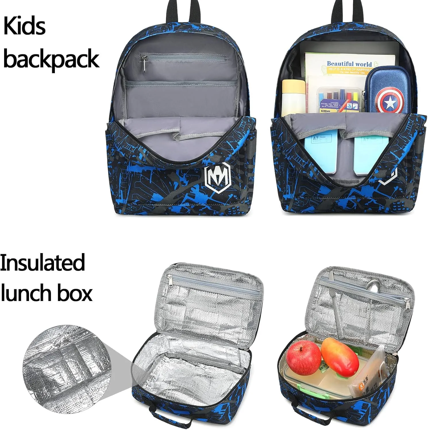 Bluboon Preschool Backpack Kids Kindergarten Backpack With Lunch Box School Book Bags for Elementary Primary Schooler