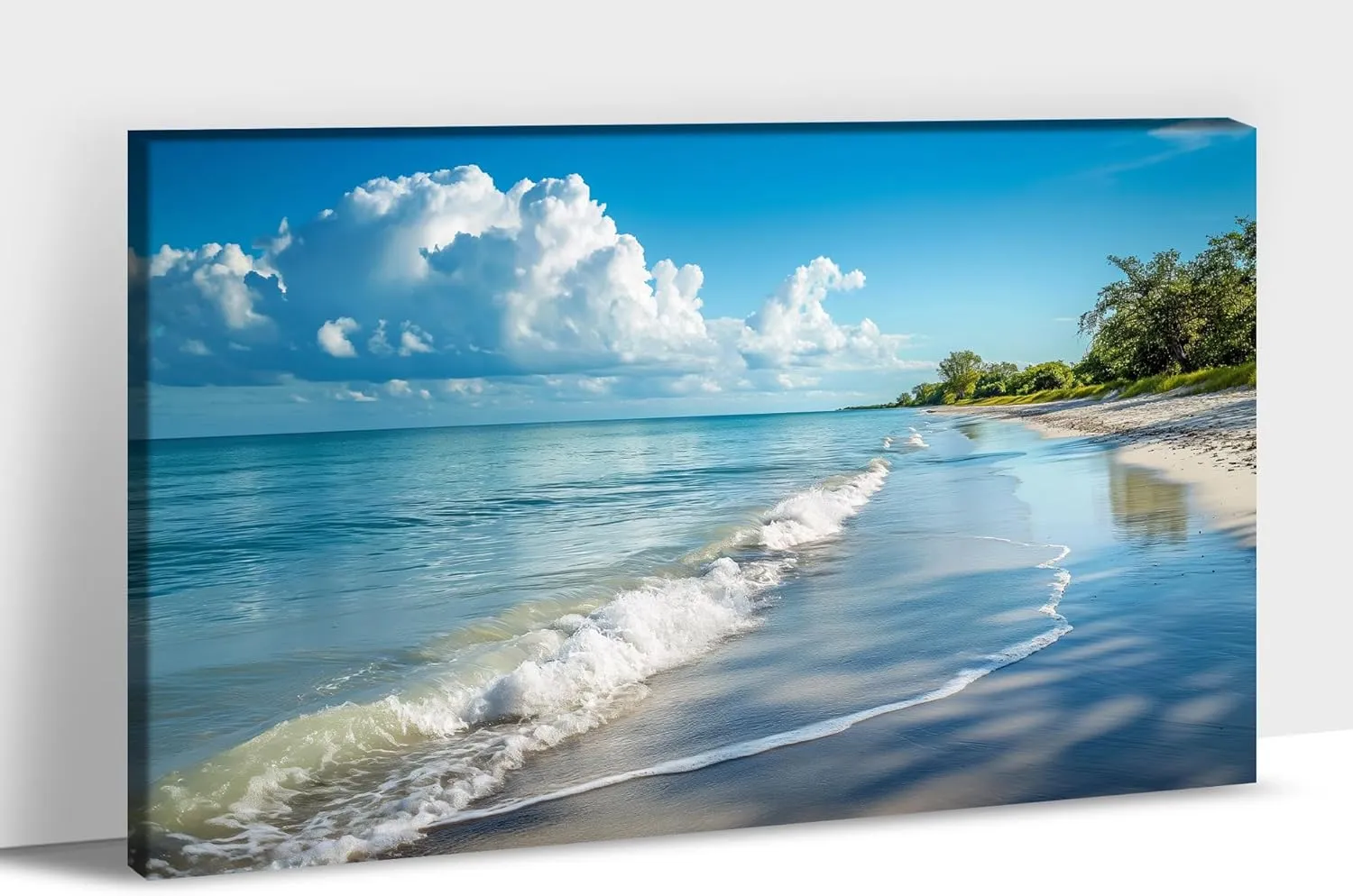 Blue Beach Wall Art, Sunny Coastal Sea Landscape Picture, Ocean Beach Theme Canvas Print Modern Seascape Paintings for Office Bathroom Living Room Wall Art Decor, Framed Seaside Artwork 28x40 Inch