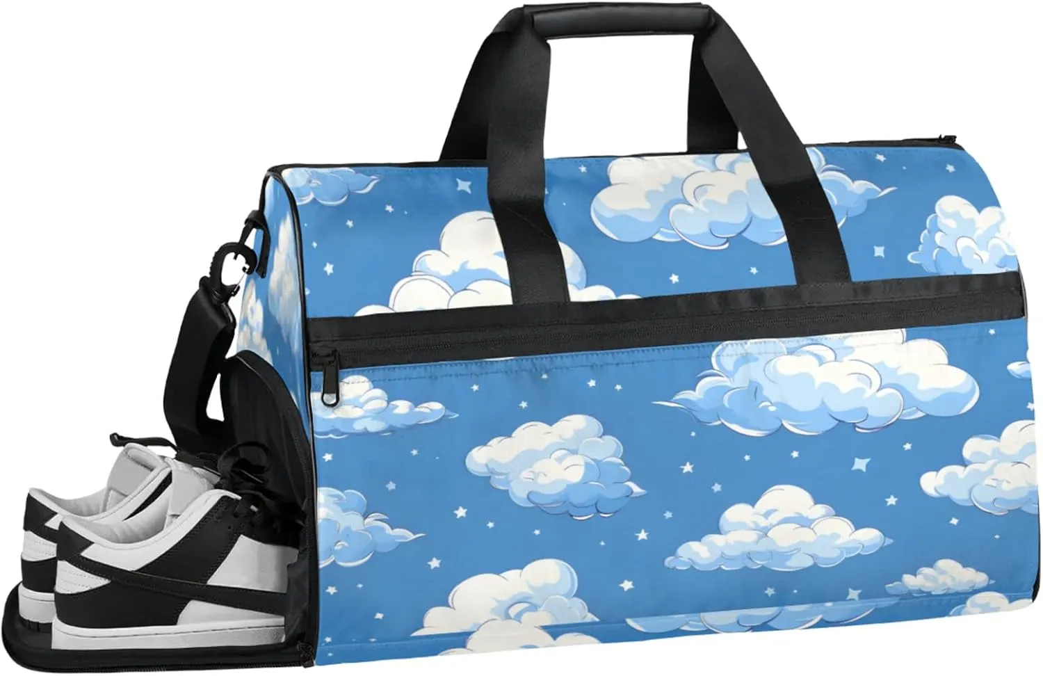 Blue Gym Bags for Men Women, 43L Medium Sports Cloud Patreen Travel Duffel Bag for Men with Shoe Compartment,Carry on Bags for Airplanes Women